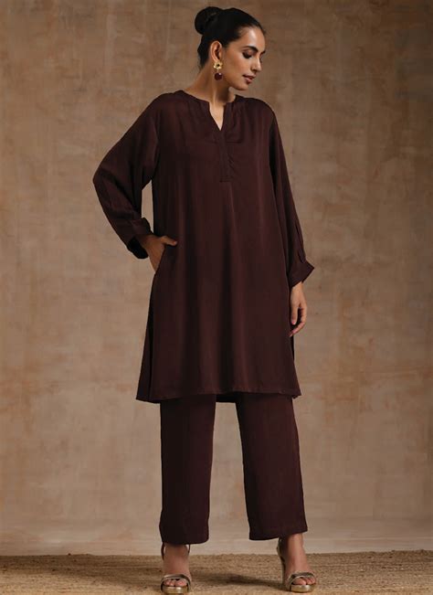 Raksha Bandhan Brown Women Kurta Straight Pant Set