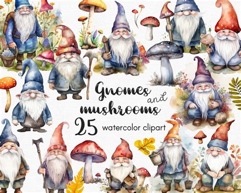 Gnome Clipart, Mushroom Clipart, 25 Png Files With Transparent ...