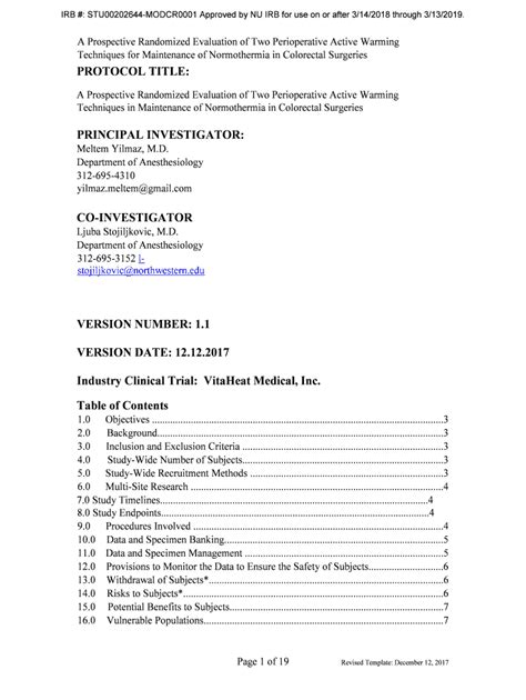 Fillable Online IRB STU00202644 MODCR0001 Approved By NU IRB For Use