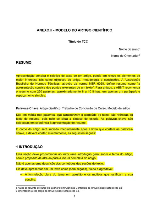 Contabeis Modelo Tcc Anexo Ii Modelo Do Artigo Cient Fico T Tulo Do