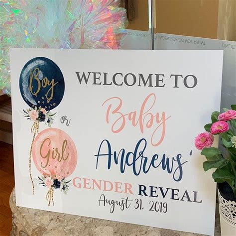 Gender Reveal Welcome Sign Navy Blue And Blush Pink Balloons Etsy