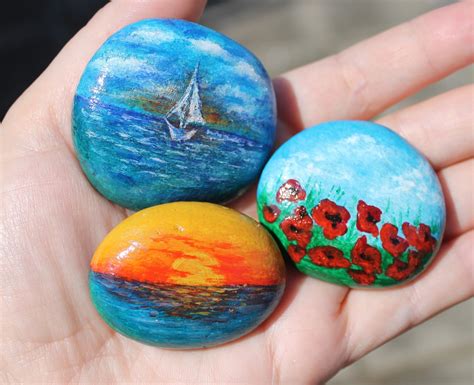 3 Hand Painted Rocks Stonepebble Artgarden Acrylic Painting Stones