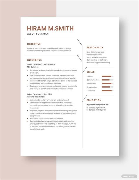 Foreman Resume Templates In Word Free Download