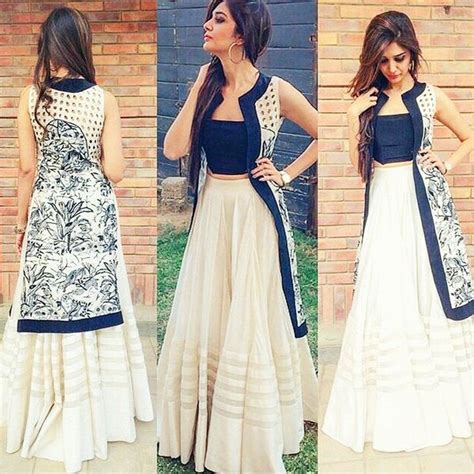 Long Skirt With Crop Top And Jacket Stylish Indo Western Dress