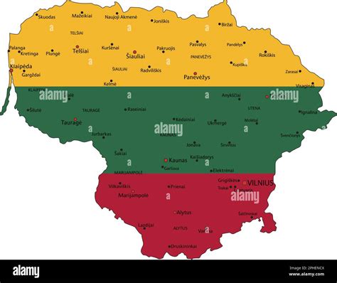 Lithuania Highly Detailed Political Map With National Flag Isolated On