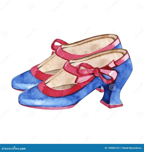 Hand Painted Blue Watercolor High Heel Shoes Isolated Illustration