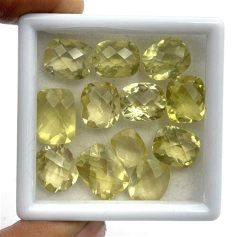 Naturel Citron Quartz Coussin Checker Coupe Pierre Lot 26 Pièces 10 12