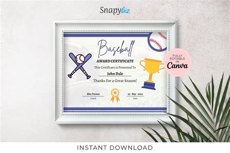 Plantilla Editable De Certificado De Premio De B Isbol Etsy Espa A