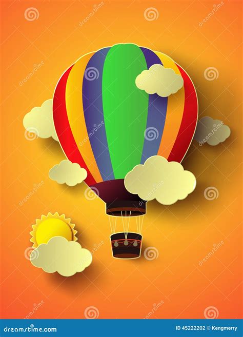 Vector Illustration Colorful Hot Air Balloon With Sunset Stock Vector