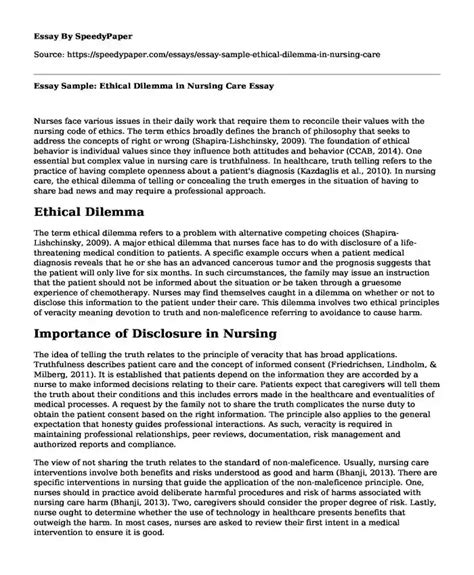 📌 Essay Sample Ethical Dilemma In Nursing Care