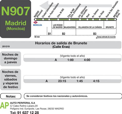 Horarios De Autobús Nocturno N 907 Madrid Moncloa Villanueva De La