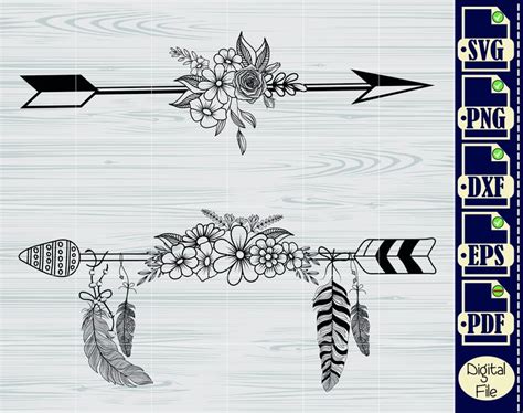 Arrow Flower Svg Arrows And Feather Arrow And Flowers Cut File