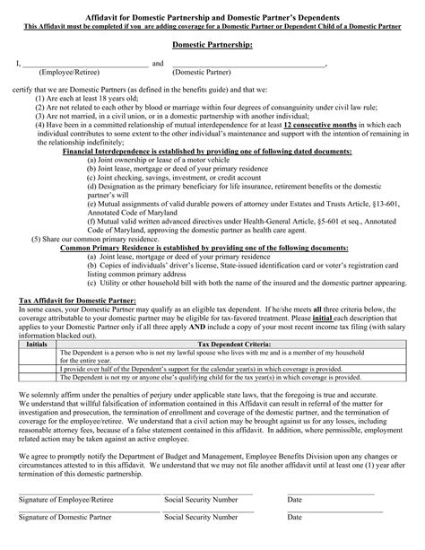 Maryland Domestic Partnership Pdf Form Formspal