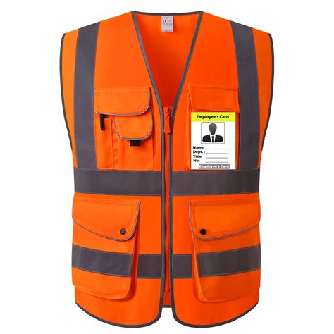 Fluorescent Orange Safety Vest With Pockets Zipper Front Closure High