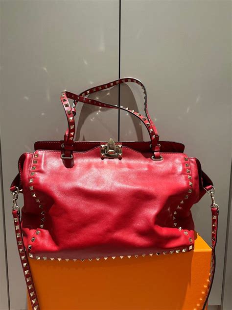 Valentino Rockstud Medium Leather Tote Bag Red Luxury Bags And Wallets