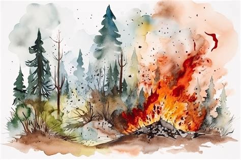 Premium Photo Vivid Watercolor Portrayal Of A Catastrophic Forest