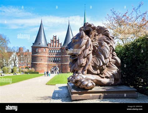 Lion Statue From Iron Guards The Lubeck Holstentor Or Holsten Gate