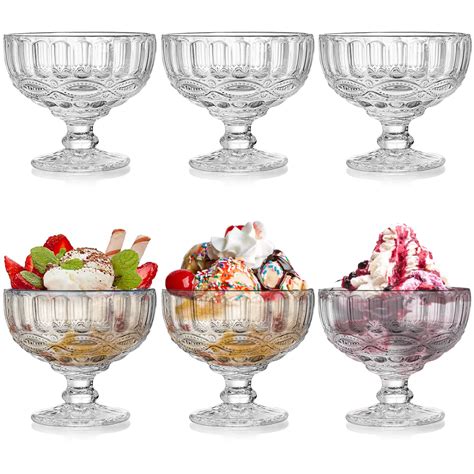 Youeon 6 Pcs Glass Ice Cream Bowls 12 Oz Large Glass Dessert Bowls Vintage Footed Sundae Cups