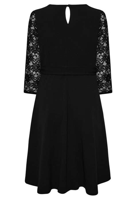 Yours London Curve Black Sequin Lace Sleeve Skater Dress Yours Clothing