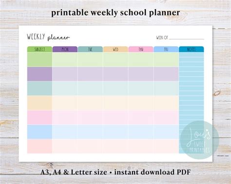 Printable Homeschool Weekly Planner Weekly School Subject | Etsy