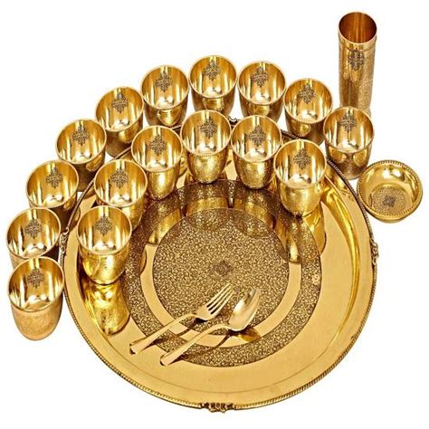 Buy Brass Thali Dinner Set Of 21 Mughlai Style Embossed Design