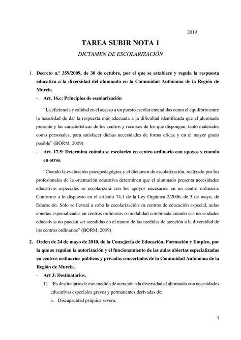 Dictamen De Escolarización 2019 Tarea Subir Nota 1 Dictamen De