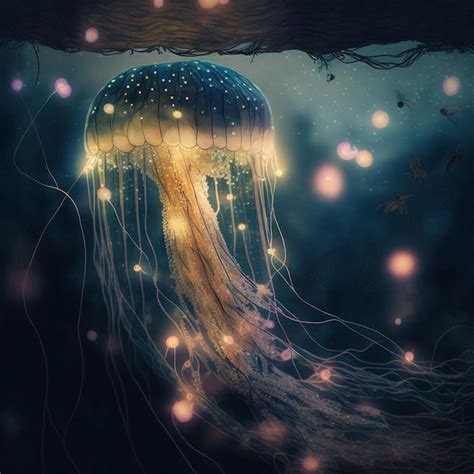 Premium AI Image | A jellyfish is shown in a dark blue ocean.