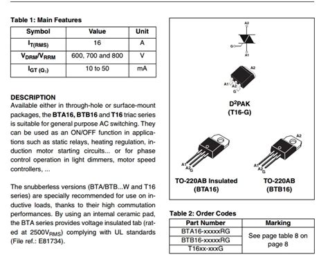 Bta16 600b datasheet схема включения