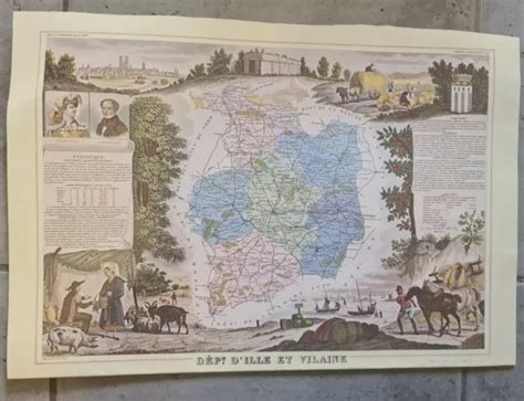 1861 CARTE GÉOGRAPHIQUE ancienne DÉPARTEMENT D ILLE ET VILAINE RÉGION