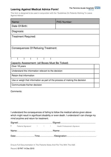 Free Printable Against Medical Advice Form Templates Pdf