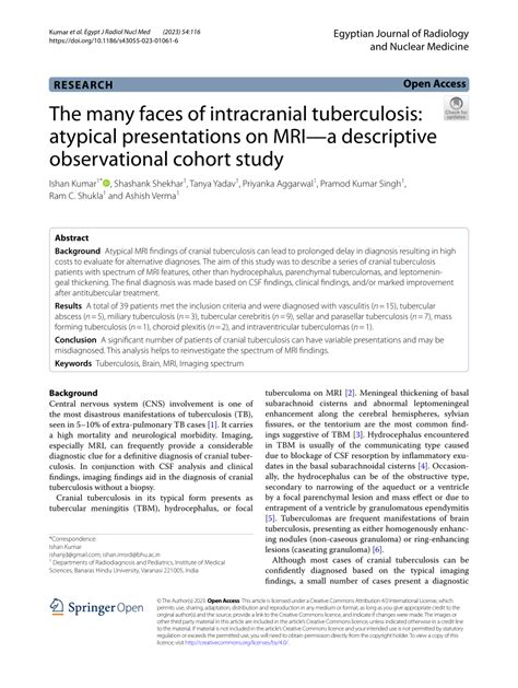 Pdf The Many Faces Of Intracranial Tuberculosis Atypical