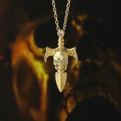 Jeulia Skull And Dagger Sterling Silver Necklace Jeulia Jewelry