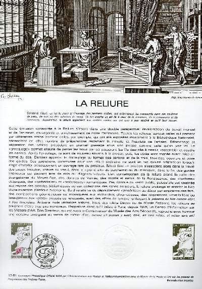 DOCUMENT PHILATELIQUE OFFICIEL N13 81 LA RELIURE N2131 YVERT ET