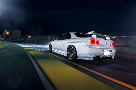 Nissan Skyline R34 White Car Race Track Nigth Dark - Nissan Gt-r ...