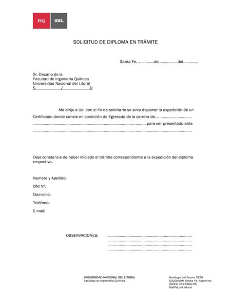 Solicitud De Diploma En Tr Mite Facultad De Ingenier A Qu Mica