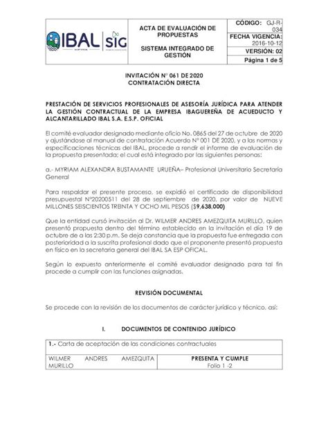 Pdf C Digo Acta De Evaluaci N De Propuestas Fecha