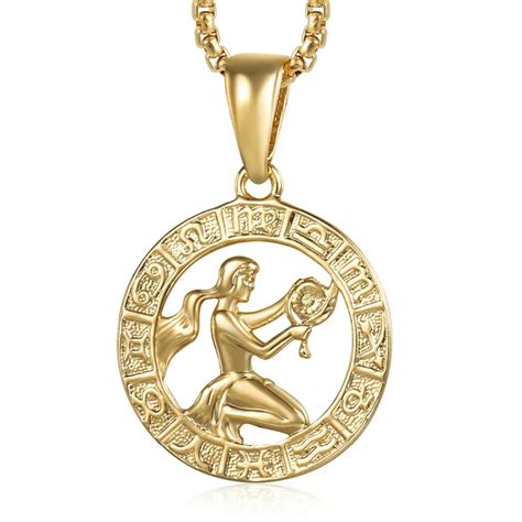 Virgo Zodiac Sign Necklace For Women Men Yellow Gold Pendant Necklace