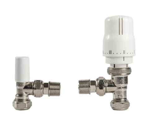 Myson Plus White Angled Thermostatic Radiator Trv And Lockshield Valve