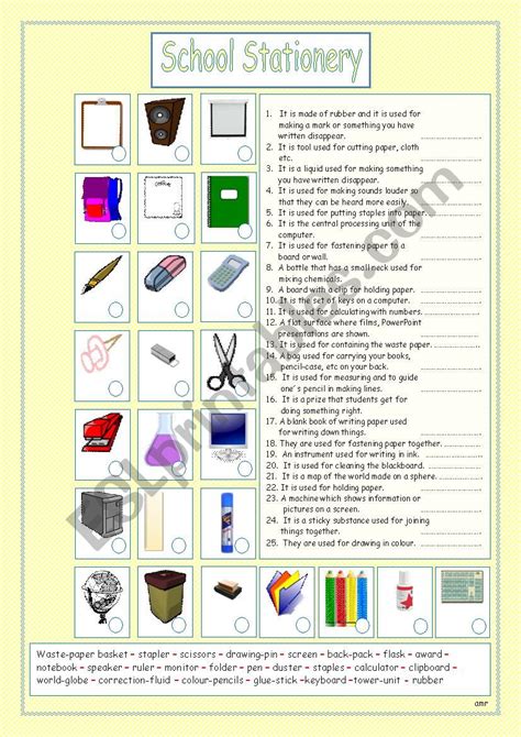 School Stationery Esl Worksheet By Anareb