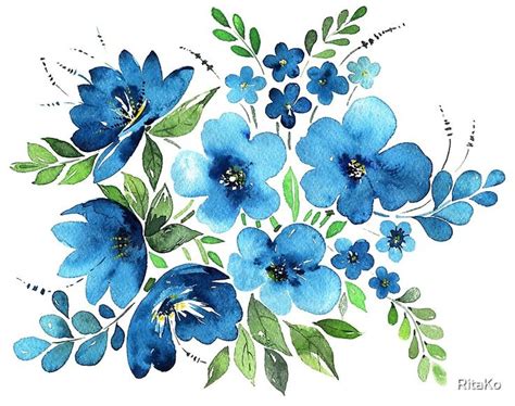 A Gentle Watercolor Bouquet Lovely Blue Watercolor Flowers Green