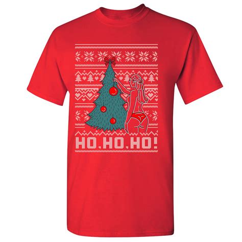 Ho Ho Ho T Shirt Ugly Sweater Christmas Tree Naughty Or Nice Mens Tee