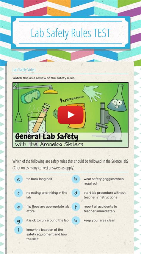 Lab Safety Rules Test Interactive Worksheet By Bettie German Wizer Me