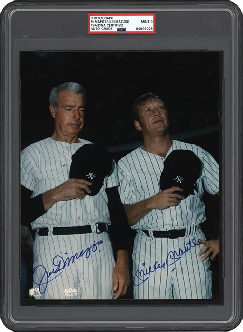 Mickey Mantle Joe DiMaggio Signed Photograph PSA 9