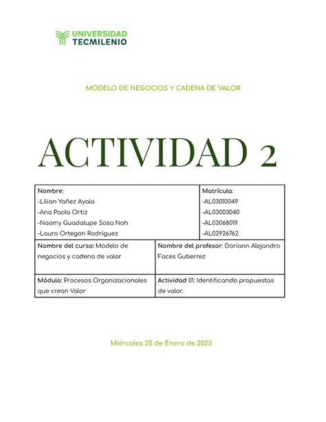 Modelos De Neg Act1 Actividad 1 MODELO DE NEGOCIOS Y CADENA DE