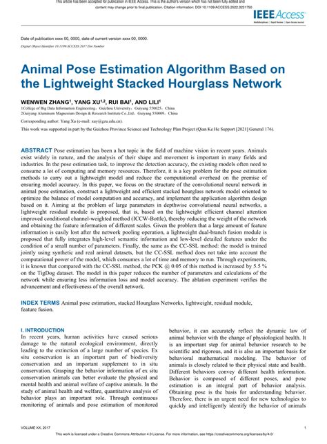 Pdf Animal Pose Estimation Algorithm Based On The Lightweight Stacked