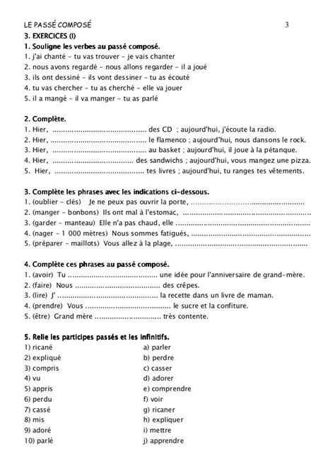 Exercice Le Passé Composé Cm1 cm1 Trace écrite le passé composé avec