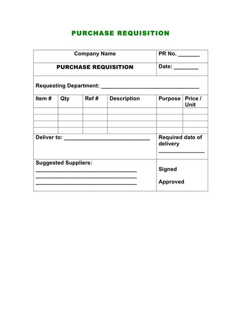 Sample Requisition Form Template