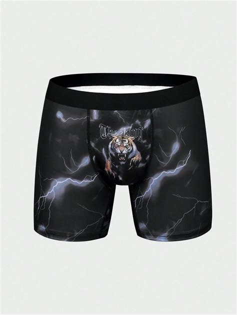 Mens Tiger And Lightning Print Boxer Briefs Shein Usa