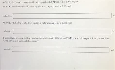 Answered At K The Henry S Law Constant For Bartleby