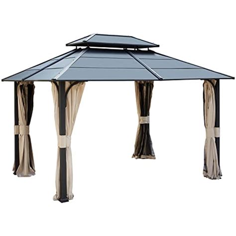 YOLENY 10' x 12' Gazebo with Metal Roof, Double Roof Metal Gazebo with ...